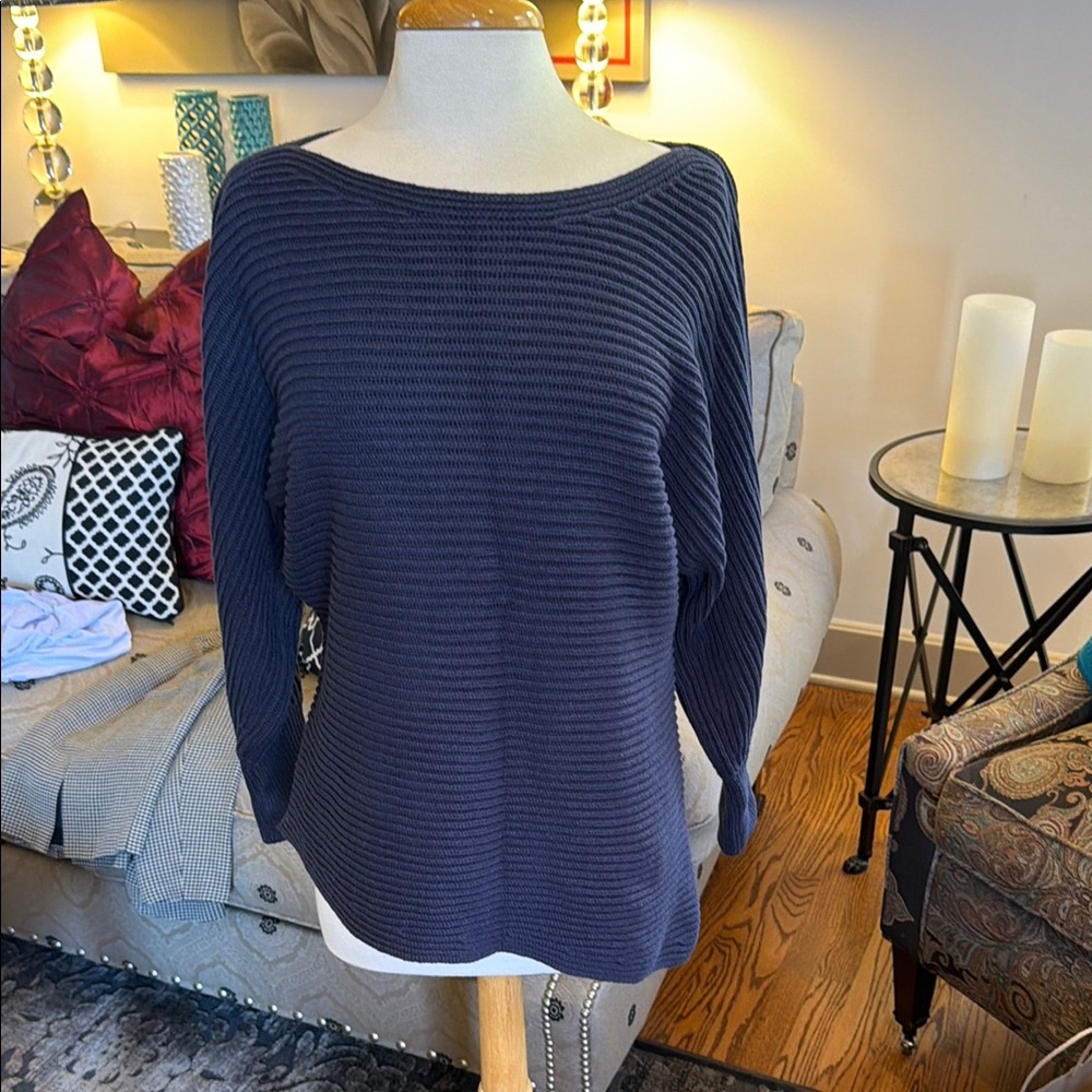CAbi Dark Blue boatneck Neck Sweater style # 6232